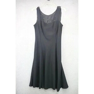 Evan-Picone Black Sleeveless Midi Dress-Size 10-Rhinestone Neckline-Lined